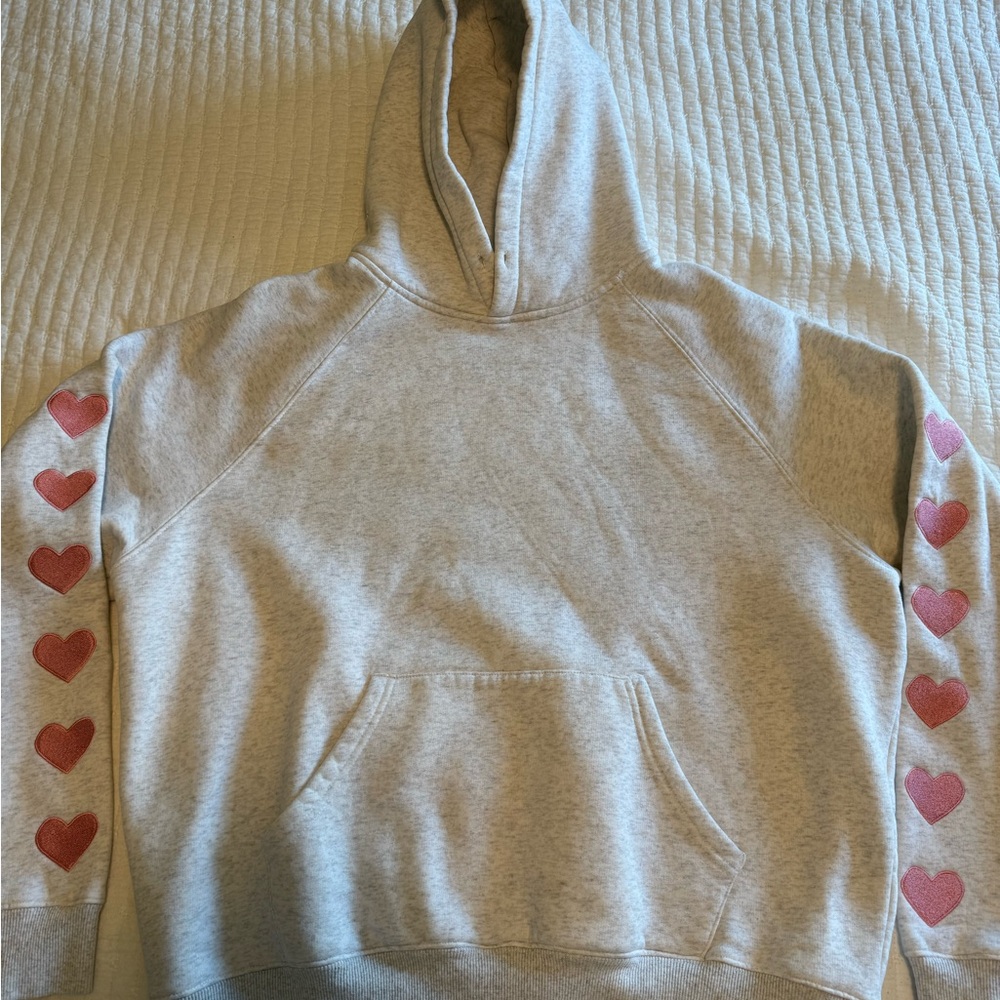 Dandy Worldwide grey Hoodie with Pink Heart Sleeves